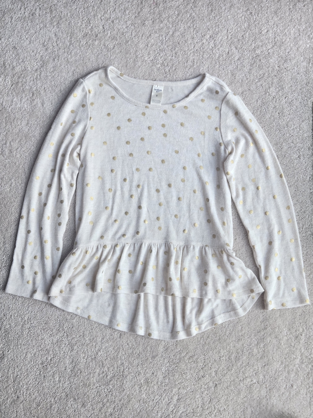 OshKosh B'gosh Cream Long-Sleeve Peplum Top with Gold Dots